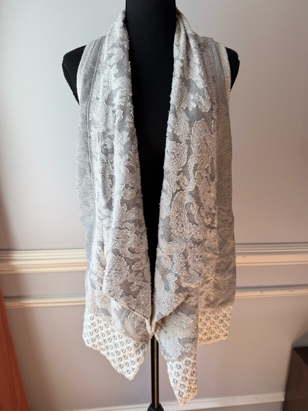 Anthropologie Saturday Sunday XS Gray Lace Draped Sweater Vest Cardigan